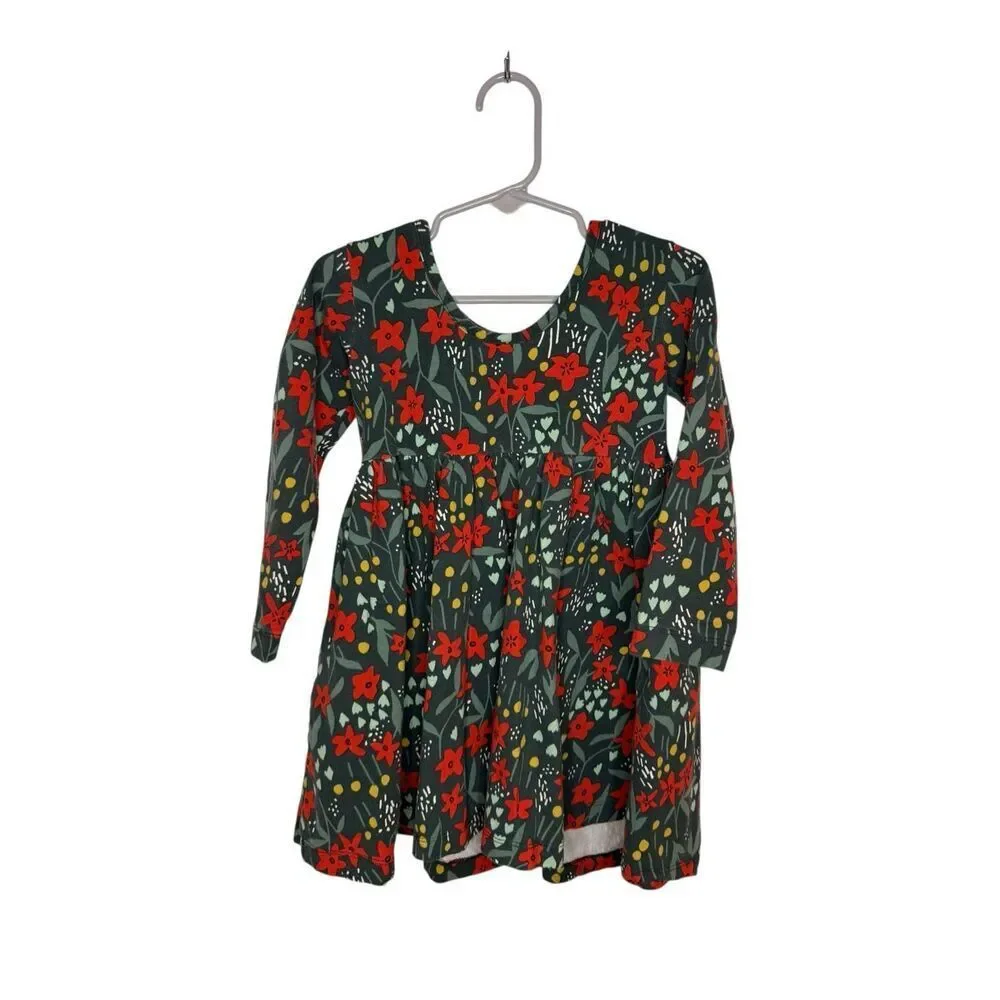 Hanna Andersson Long Sleeve Skater Dress Christmas Floral Print Size 3T